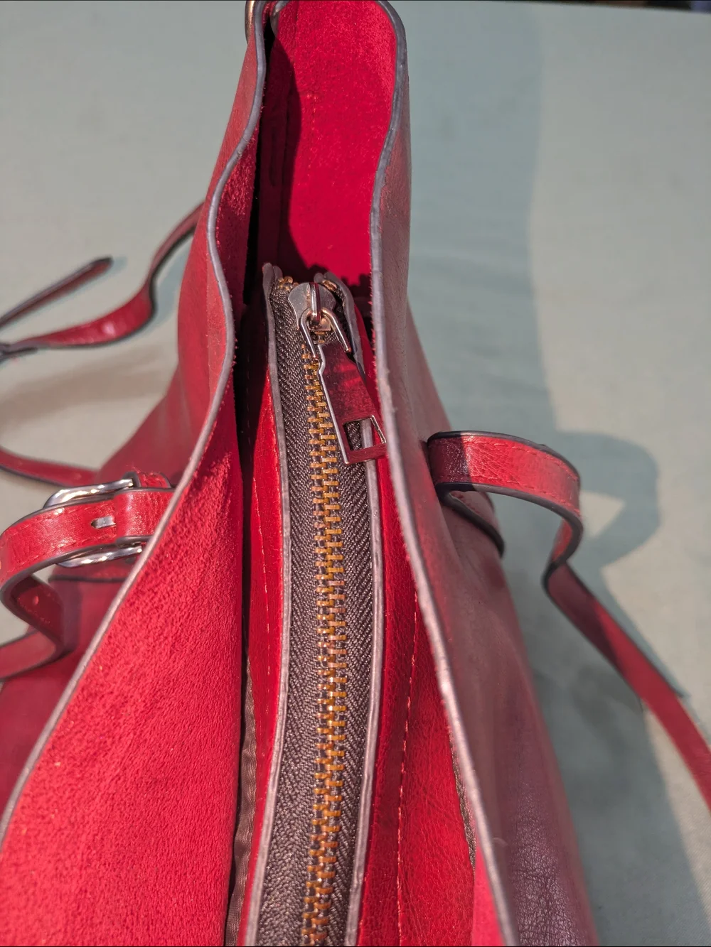 Classic Women's Soft Faux Leather Red Shoulder Tote
